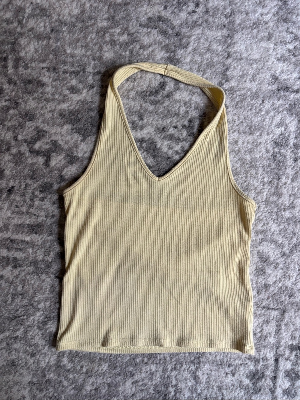 American Eagle Outfitters Ribbed Halter V-Neck Tank Top in Light Yellow